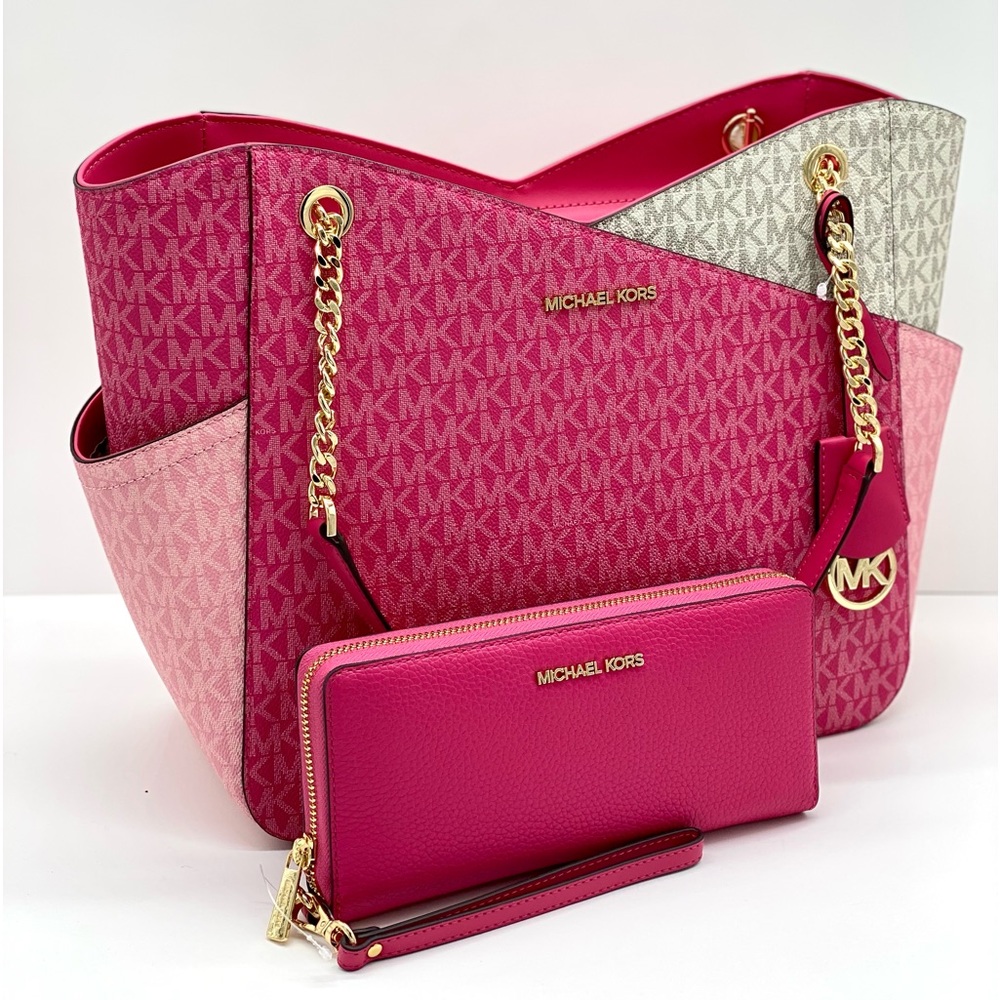 Michael Kors Jet Set Large Logo
Shoulder Bag Chain Tote And Wallet Set Pink - Picture 11 of 16